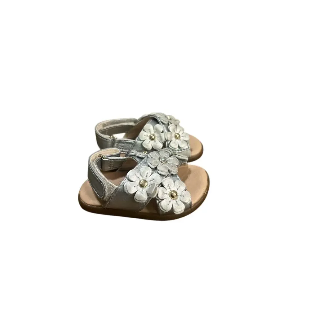 Ugg Baby Girl's 2/3 Allairey Silver Metallic Shimmer Floral Dainty Fairy Sandal